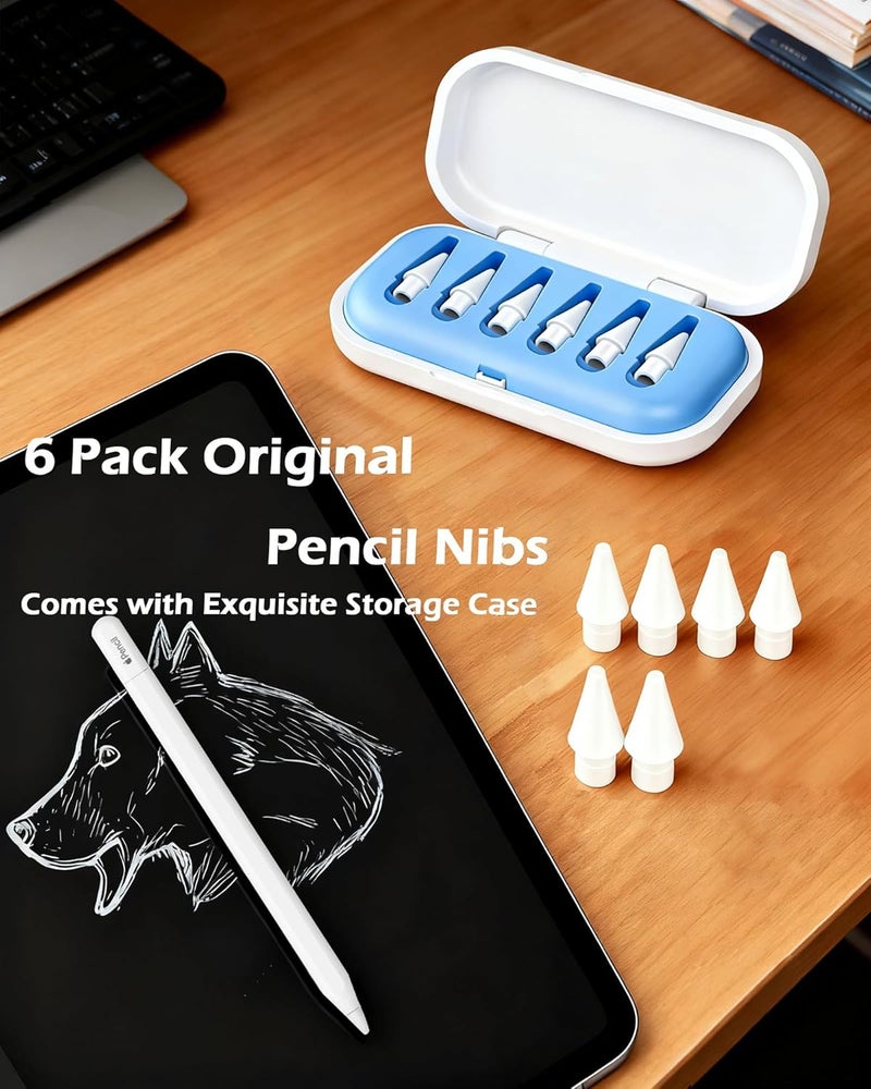 Wilbeva 6 Pack Replacement Pencil Tips with Case for Apple iPad 2nd / 1st Generation - Precise Control iPencil Nibs Compatible with iPad for Pencil USB C/ 2nd/ 1st Gen Apple Pen (Blue Case-6 Pack) - Image 2
